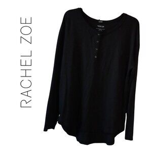 Rachel Zoe, Pima Cotton Blend ¼ Snap Front Long Sleeve Shirt, Black